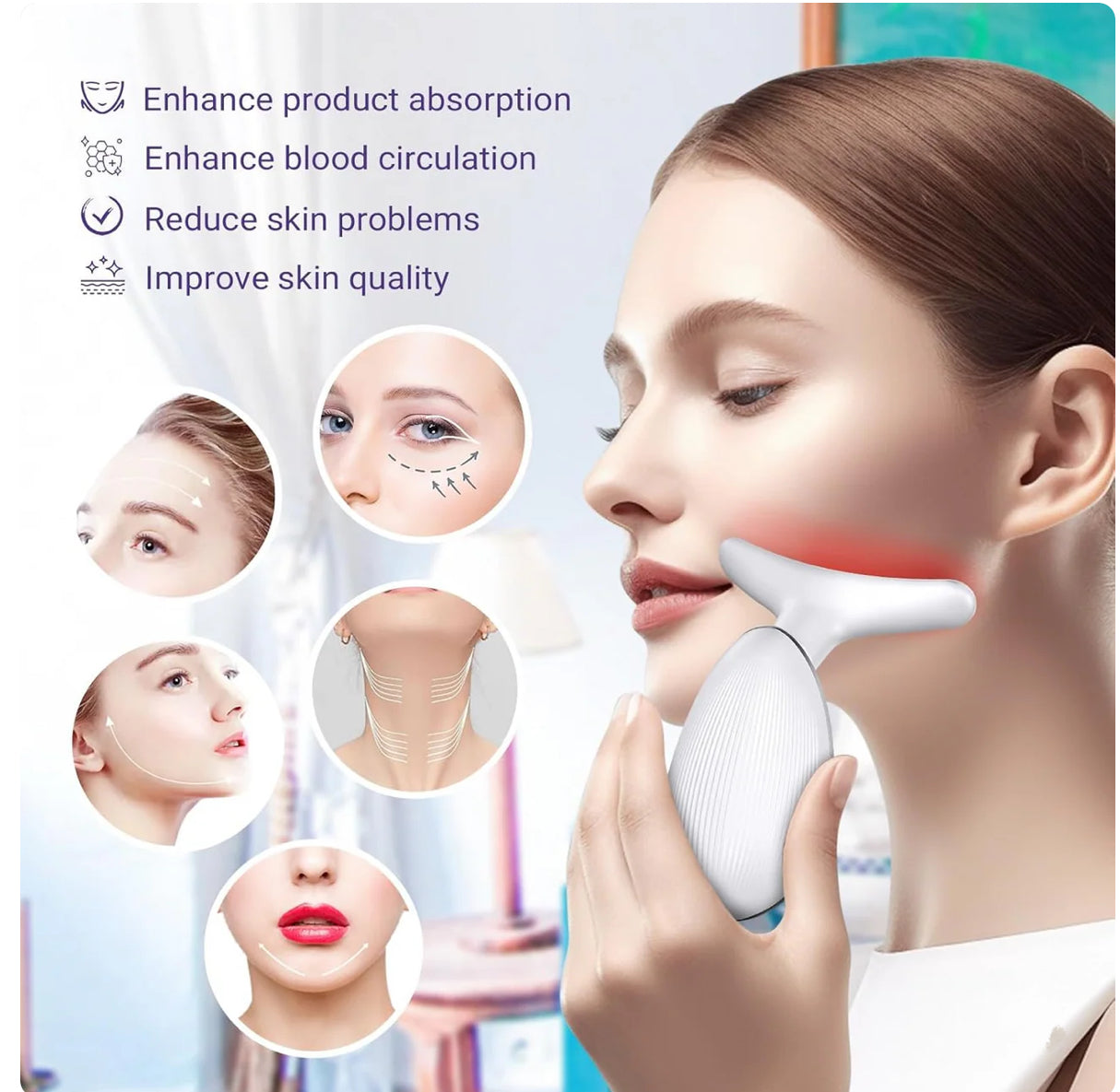 3 in 1 Vibration Face & Neck Massager – Triple-Action Anti-Wrinkle Device for Skin Tightening, Lifting & Smoothing