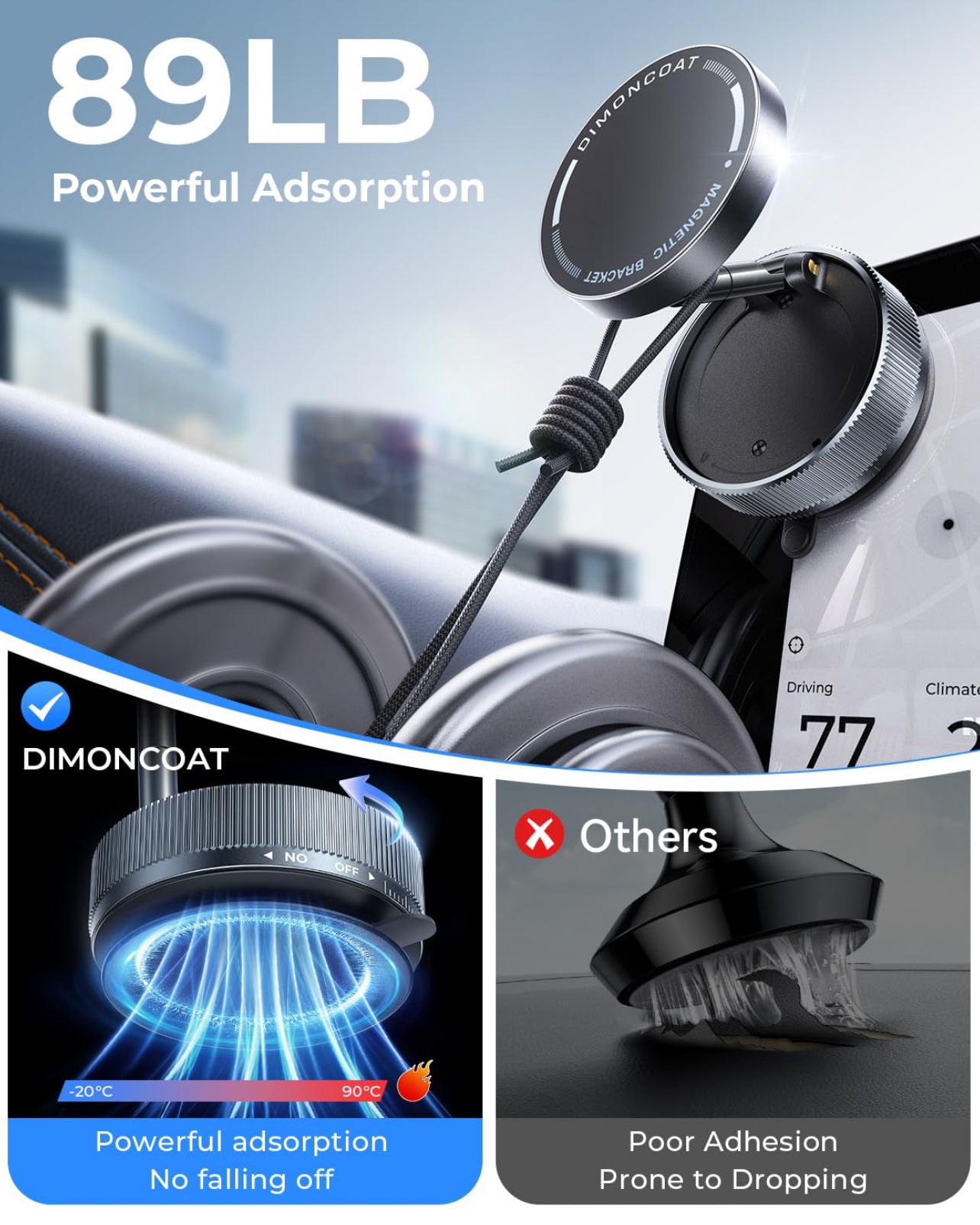 Magnetic Car Phone Mount – Upgraded Vacuum Suction Holder, 360° Adjustable Dashboard & Windshield Bracket