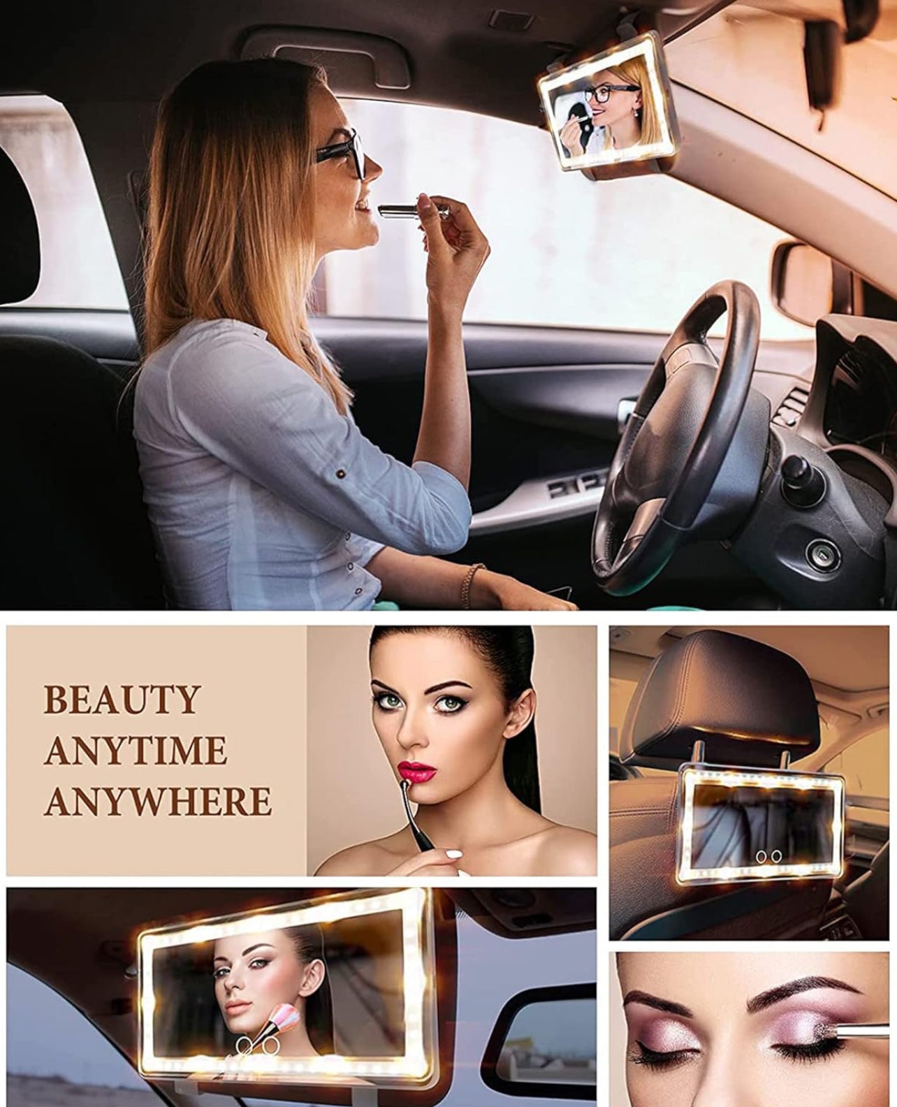 Car Sun Visor Led Vanity Mirror Rechargeable 3 Color