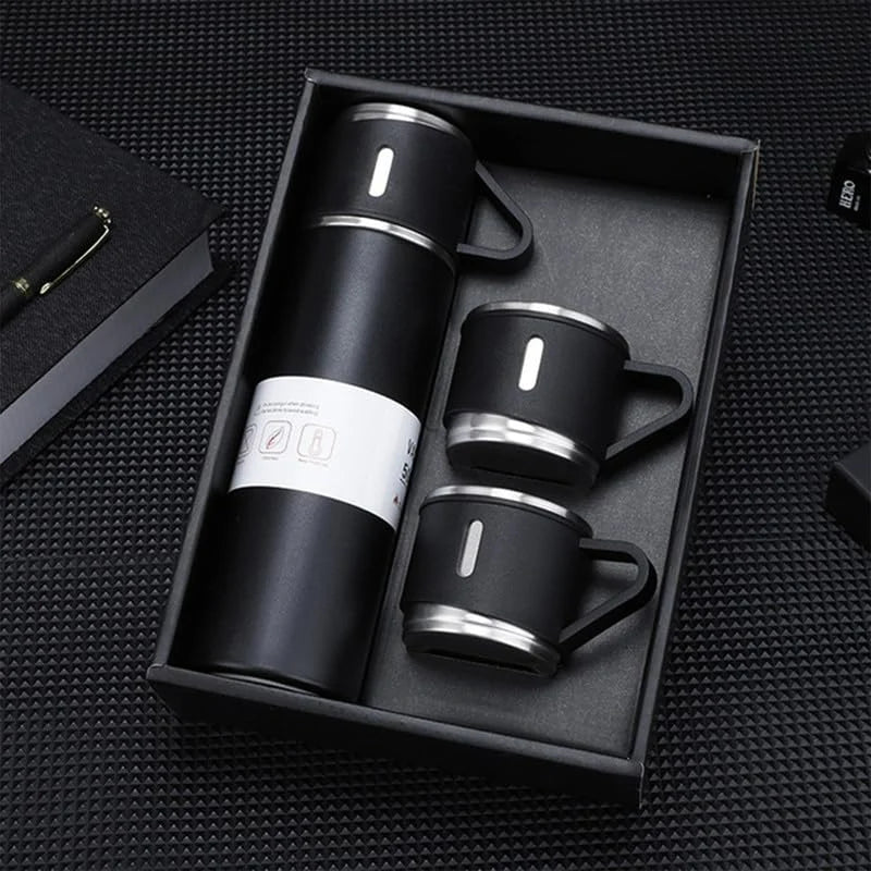 Premium 500ml Stainless Steel Vacuum Flask with 2 Cups – Double Wall Insulation