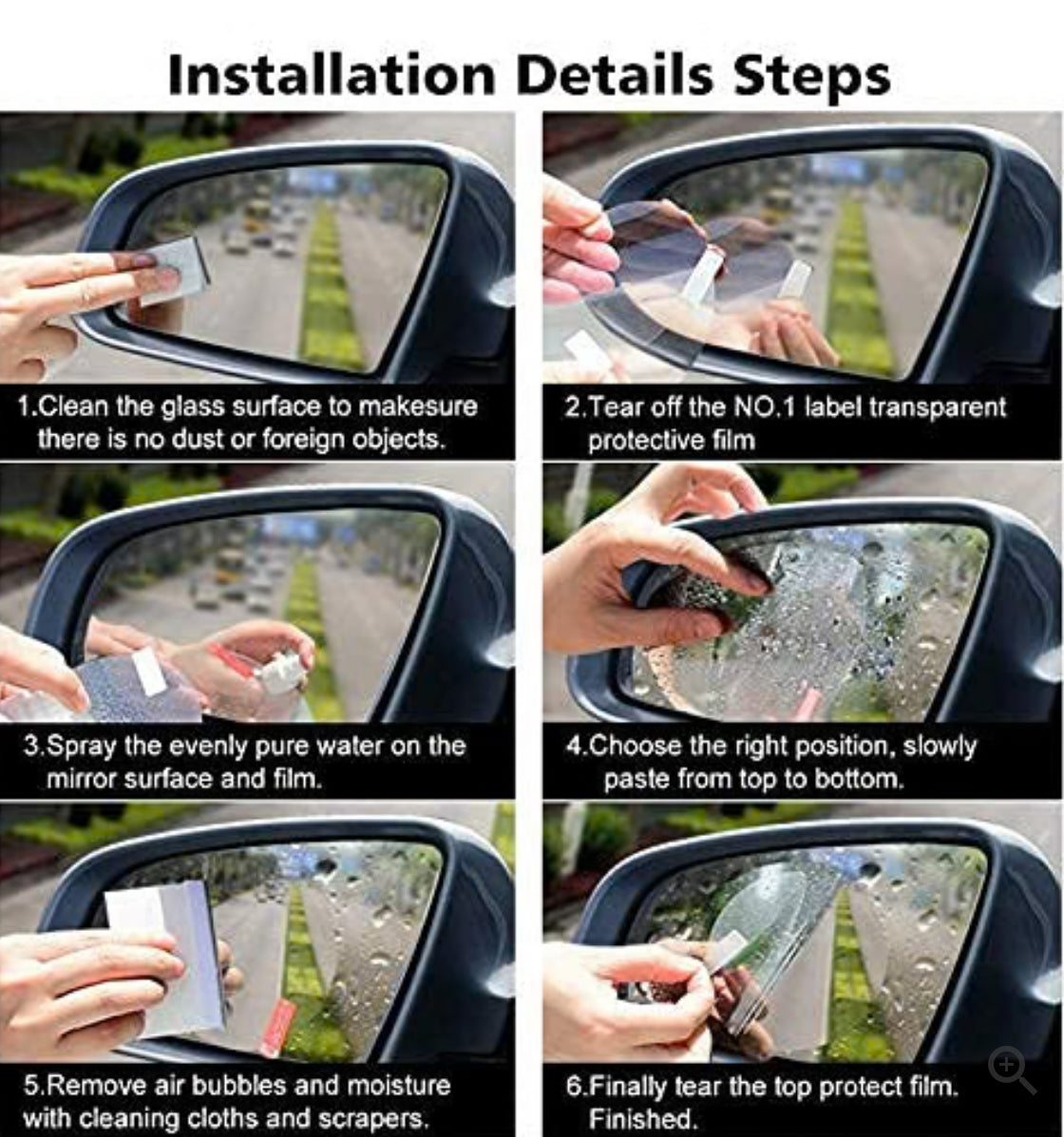 Waterproof Anti Fog Film Rain Proof Car Mirror for All Vehicles - Set of 2