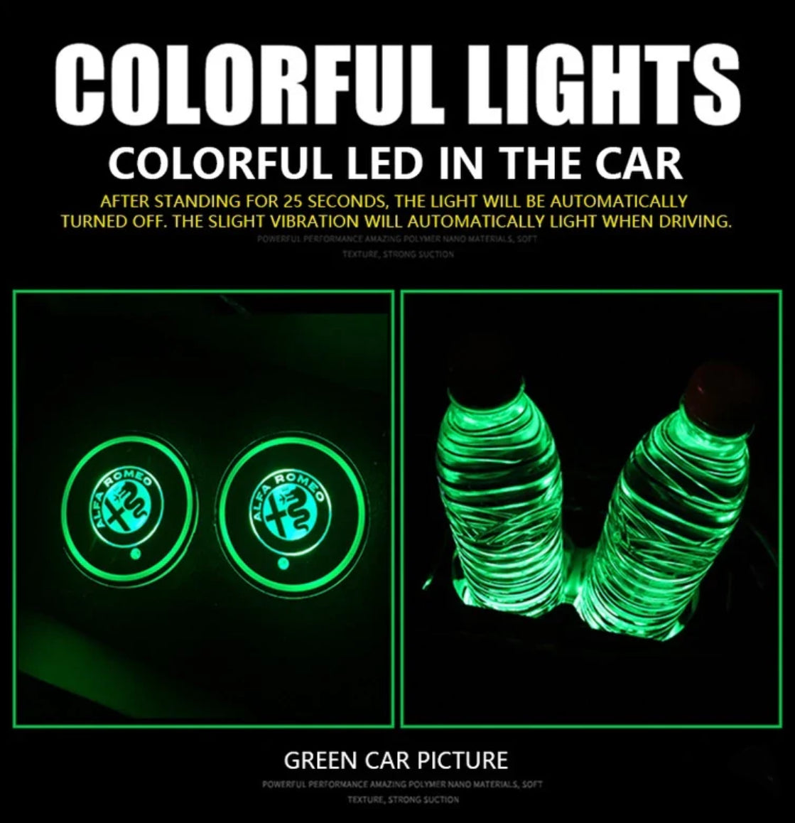Car LED Light Cup Mat – 7 Color Atmosphere Pad