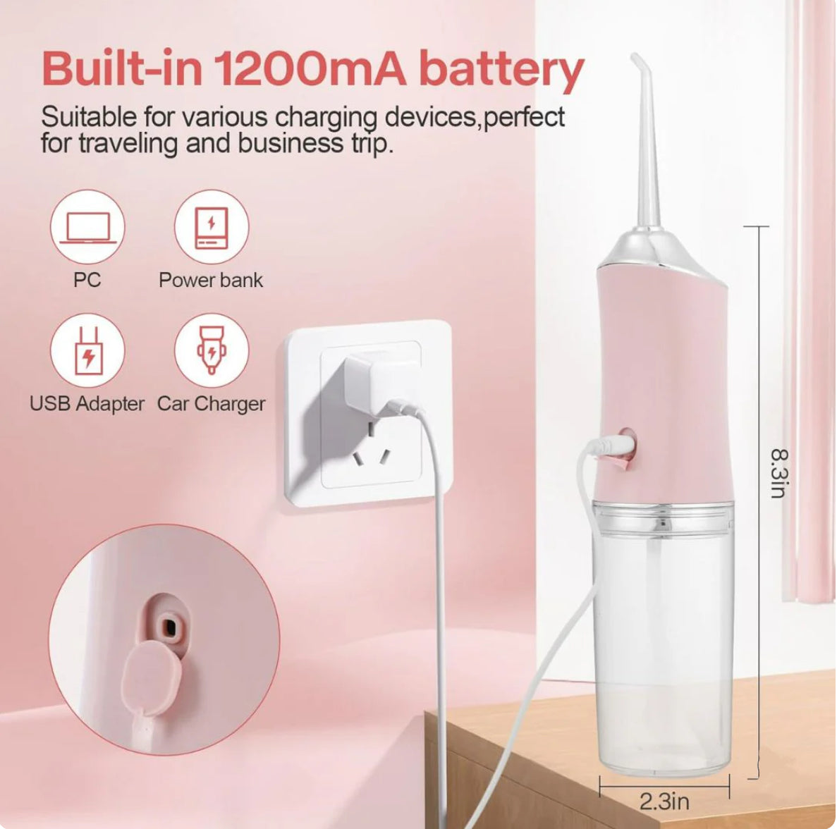 Professional Oral Irrigator for Teeth & Gums with 4 Jet Tips, 3 Modes & 360° Rotation , Water Dental Flosser