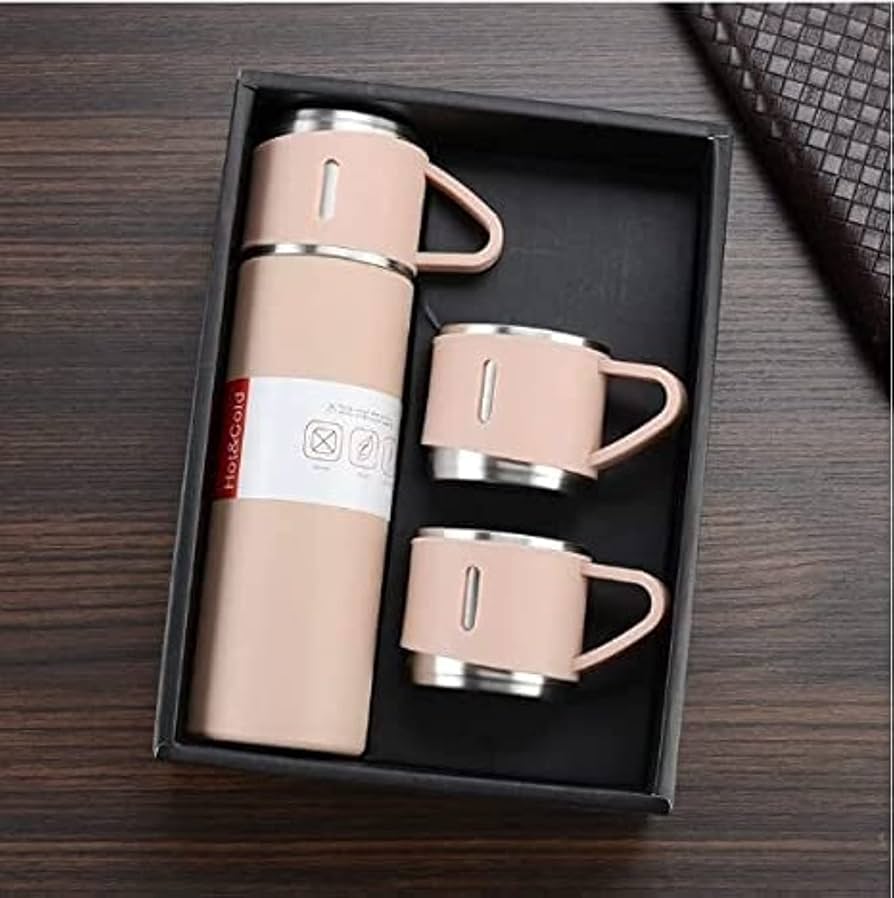 Premium 500ml Stainless Steel Vacuum Flask with 2 Cups – Double Wall Insulation
