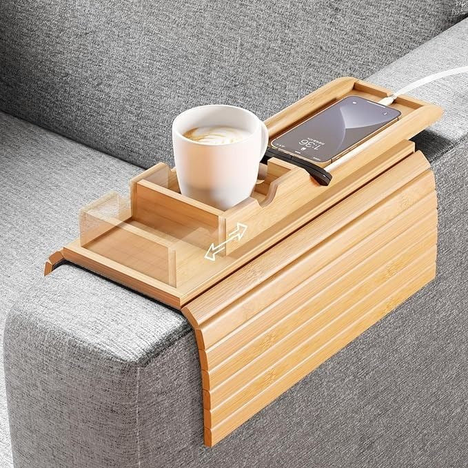 Bamboo Couch Arm Tray – Flexible Sofa Armrest Table