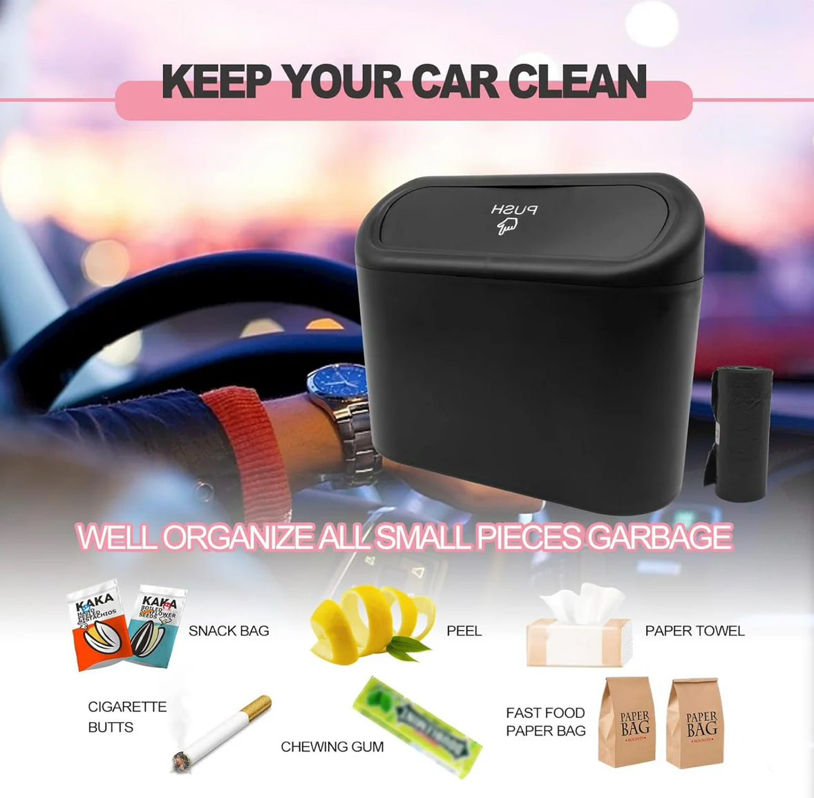 Car Trash Can with Lid Leakproof