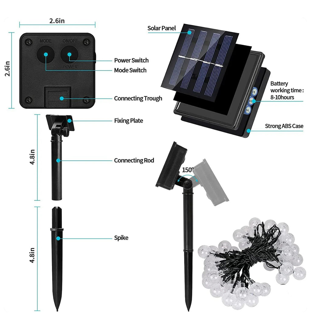 Solar String Lights, 1 Pack Outdoor String Light 50 LED 5 Meter Waterproof Solar Powered Christmas