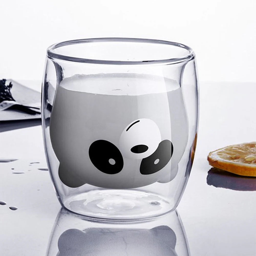 🐼 Double Glass Cup – Panda Design
