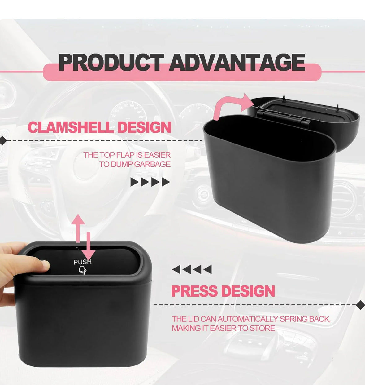 Car Trash Can with Lid Leakproof