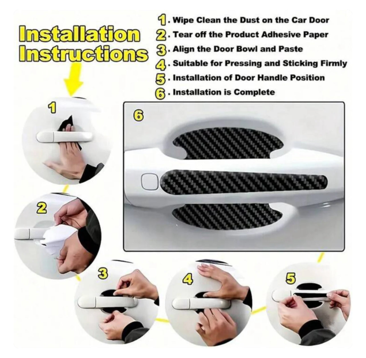 8PCS/SET Carbon Fiber Car Door Handle Protector Cover Inner Bowl Anti Scratch Sticker