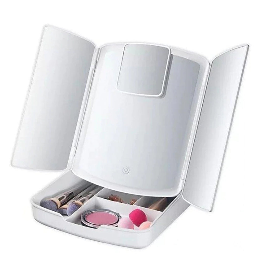 My Fold Away Vanity Mirror With Led & Makeup Storage