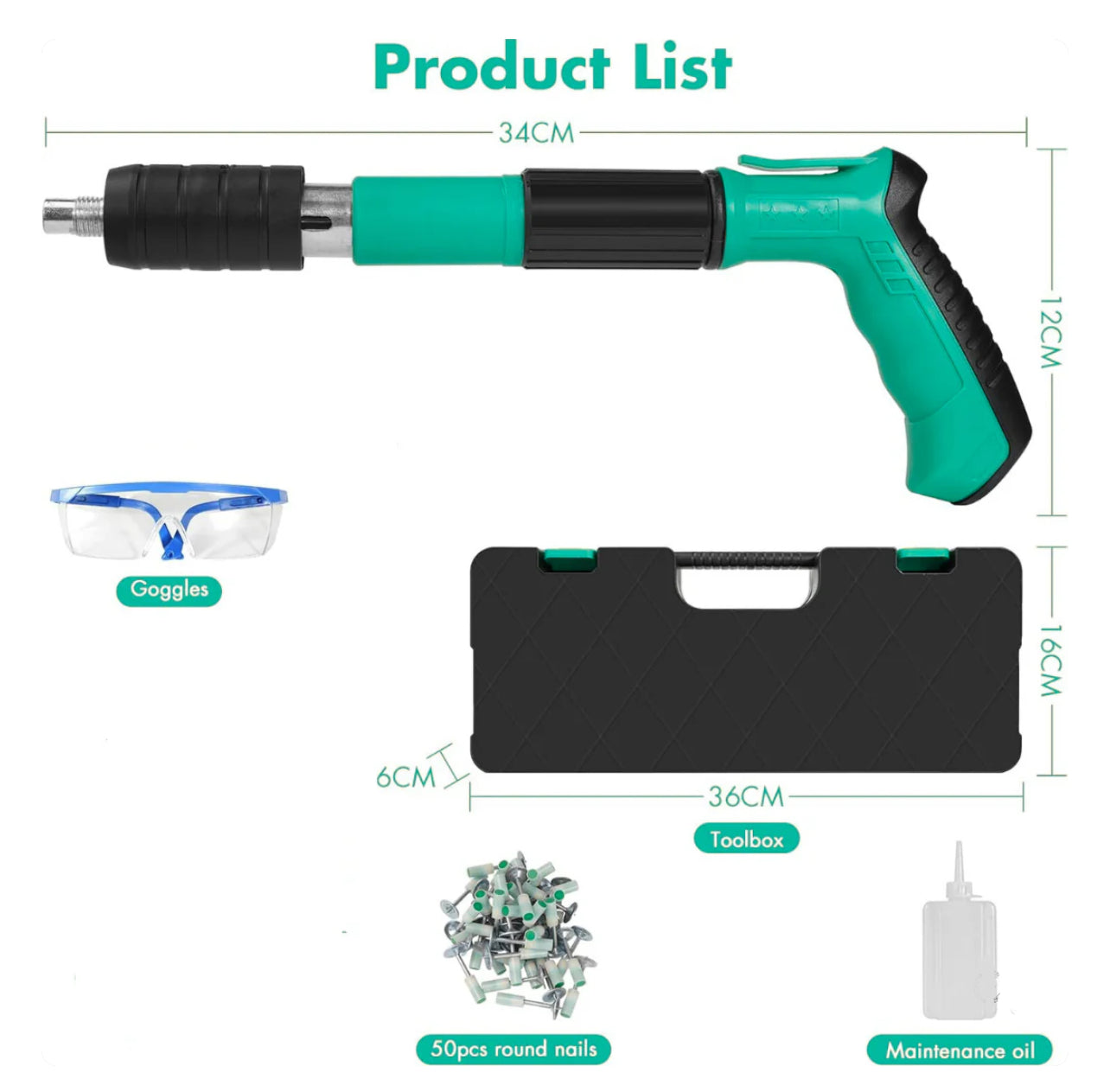 Nail Gun with Round Nail with Gloves Keys for Glasses Ear Plugs