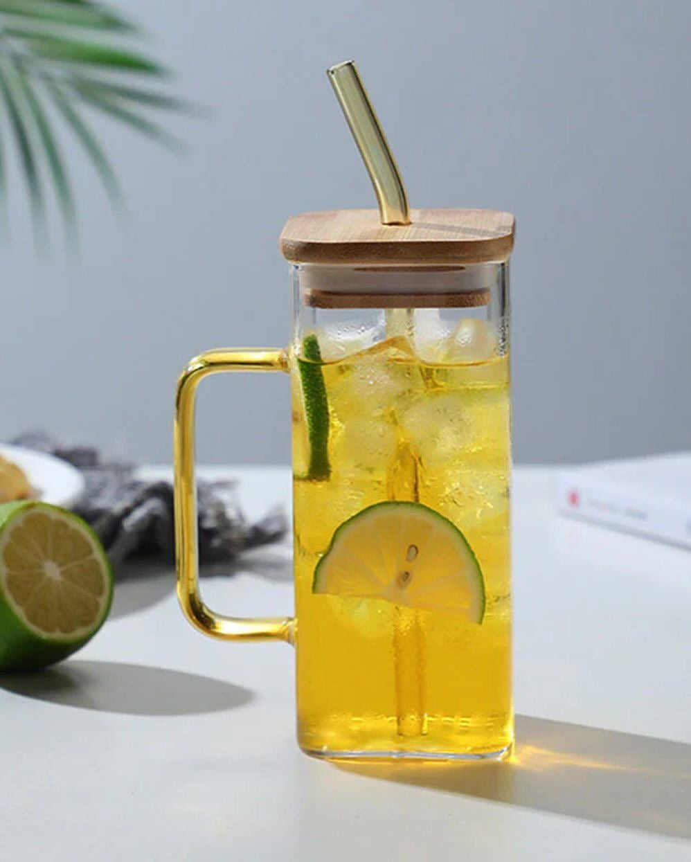 Coffee Can Shaped Glass Mug with Lid & Straw – 540ml