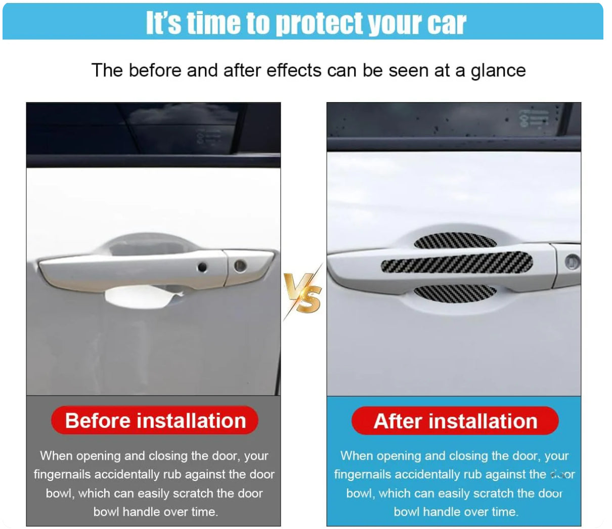 8PCS/SET Carbon Fiber Car Door Handle Protector Cover Inner Bowl Anti Scratch Sticker