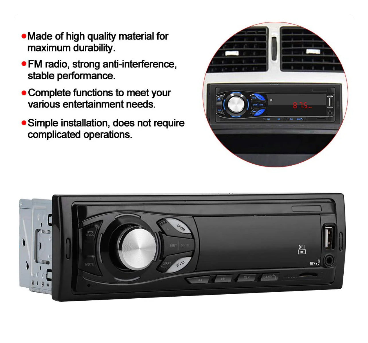 CAR RADIO MP3 AUDIO PLAYER SUPPORT FM / USB / SD CARD / BLUETOOTH