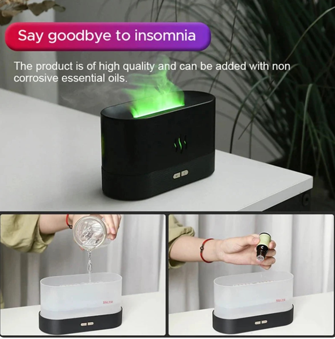 Rgb Flame Fire Humidifier Aromatherapy Diffuser