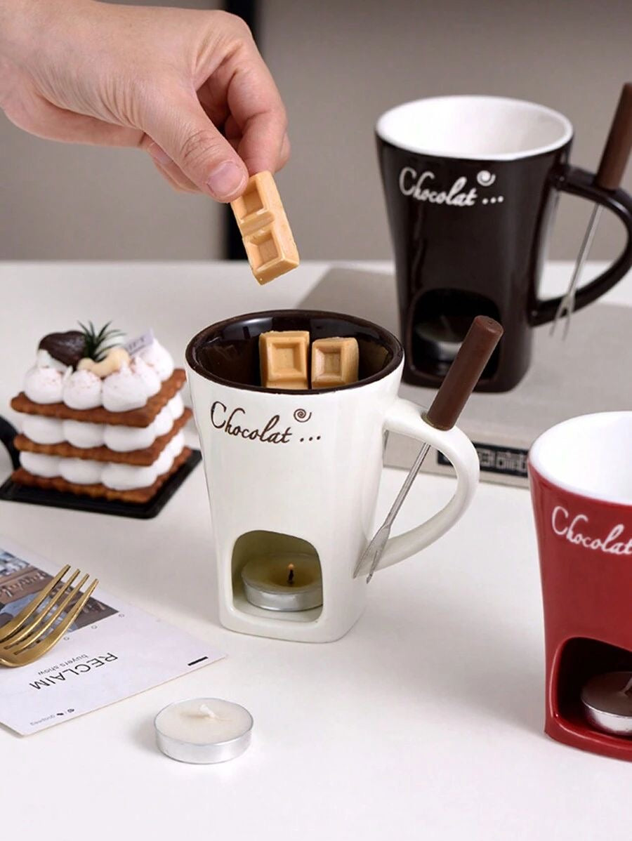 🍫 Chocolate Melting Cup with Fork – Perfect for Chocolate & Cheese