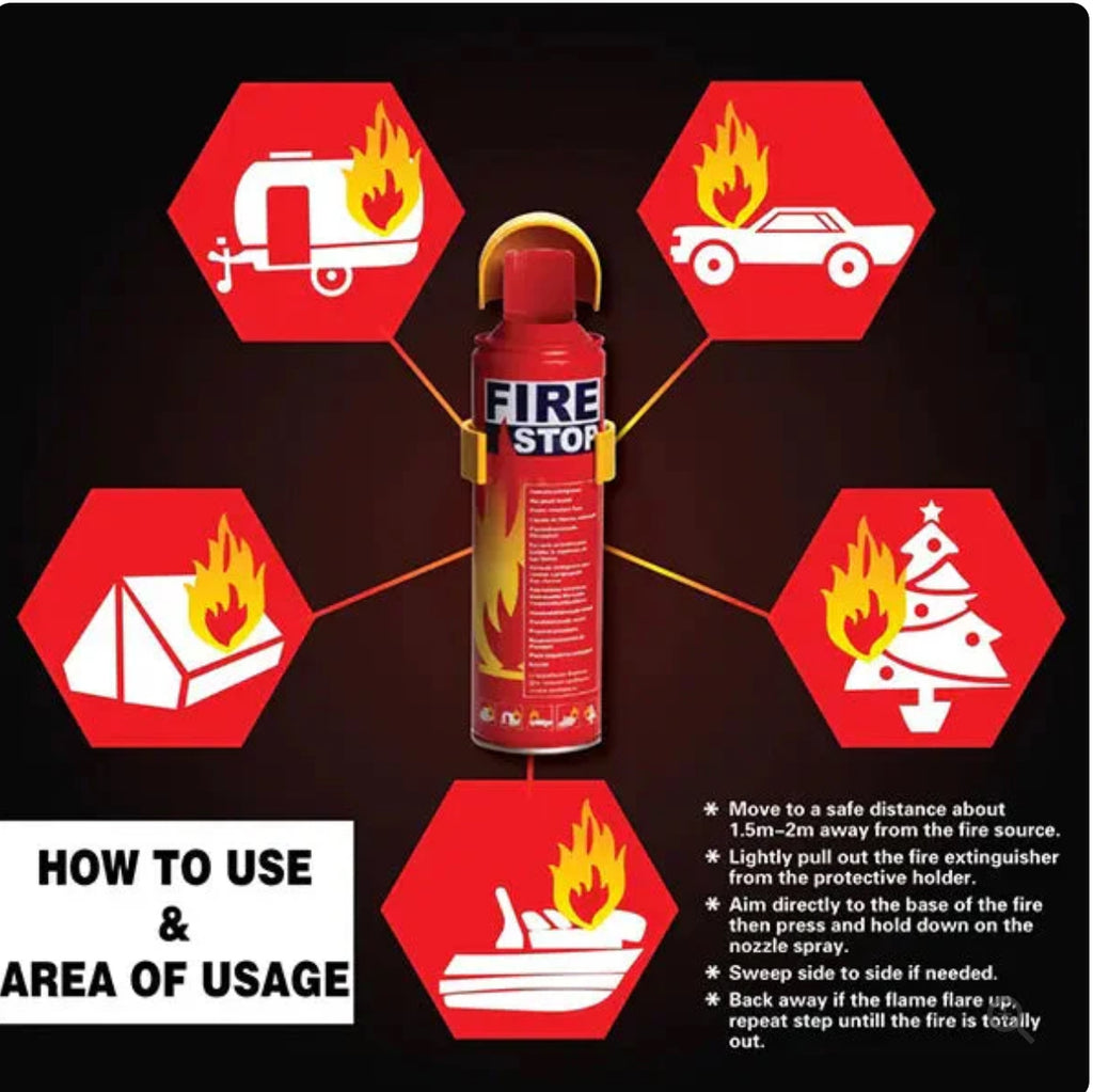 Fire Extinguisher Spray with Stand for Car and Home Use | Fire Stop Aluminium Spray 500ml