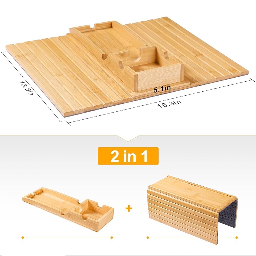 Bamboo Couch Arm Tray – Flexible Sofa Armrest Table