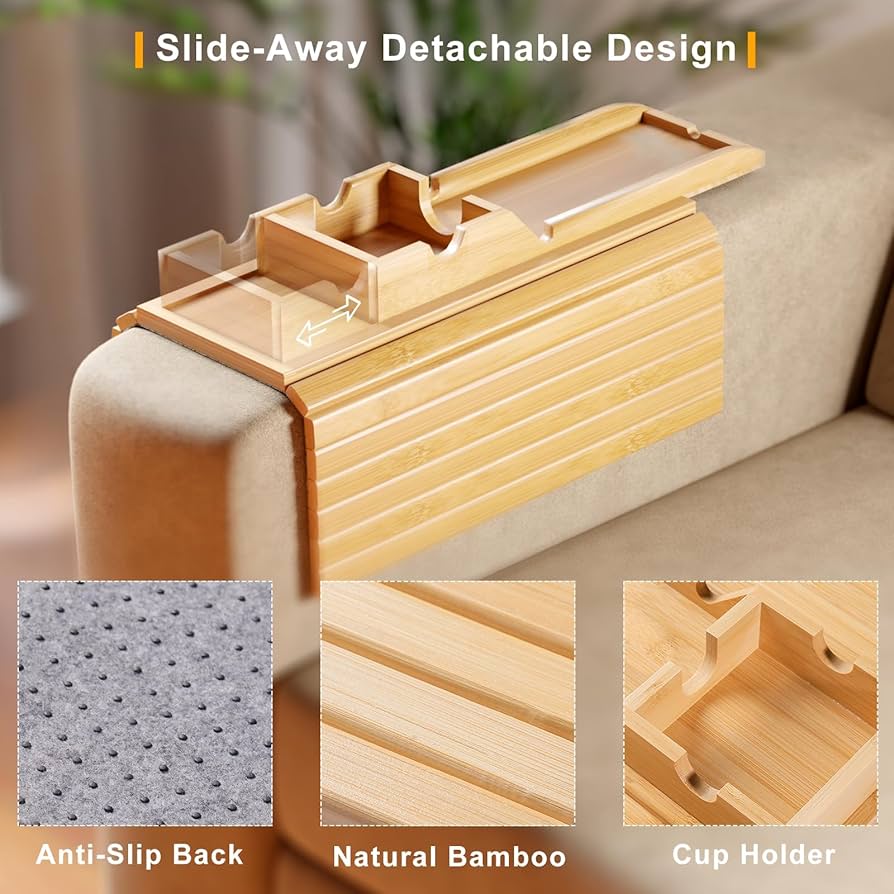 Bamboo Couch Arm Tray – Flexible Sofa Armrest Table