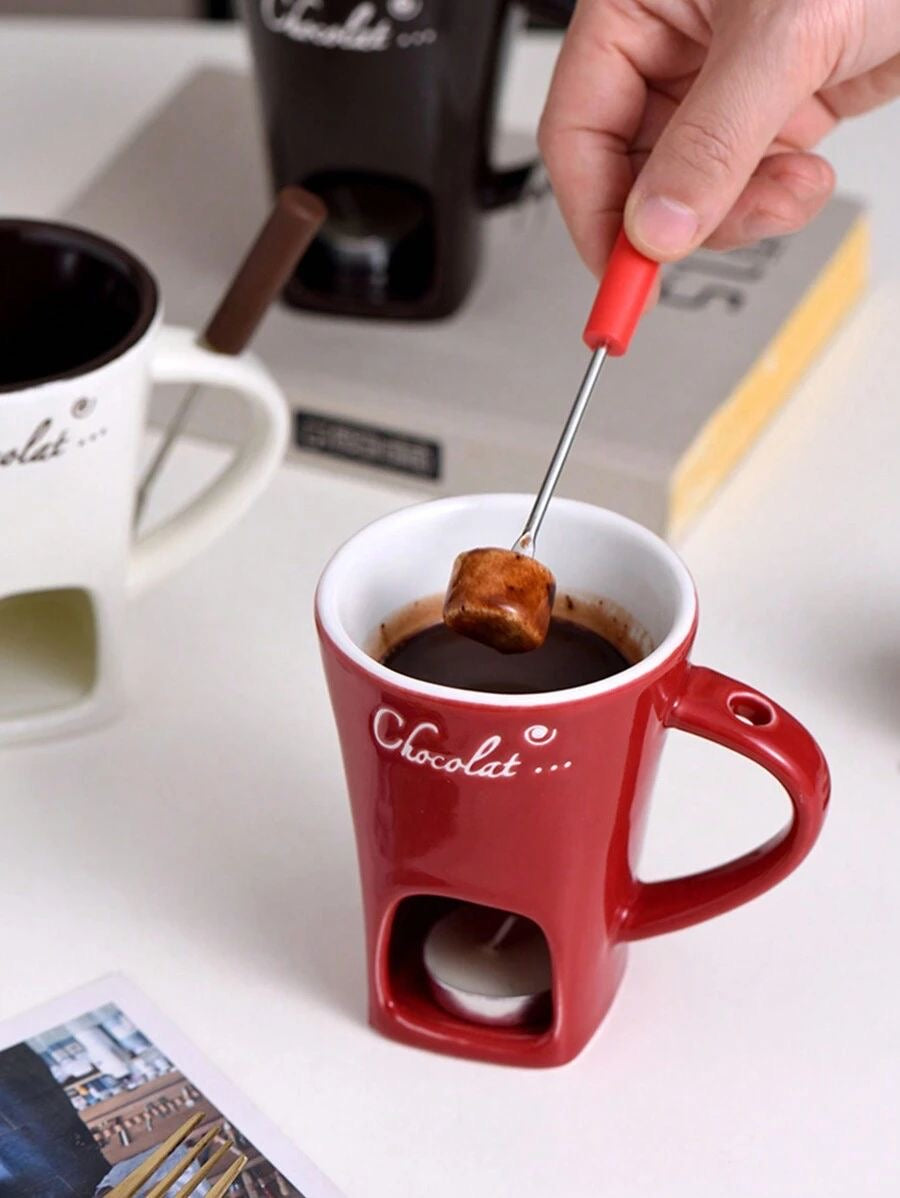 🍫 Chocolate Melting Cup with Fork – Perfect for Chocolate & Cheese