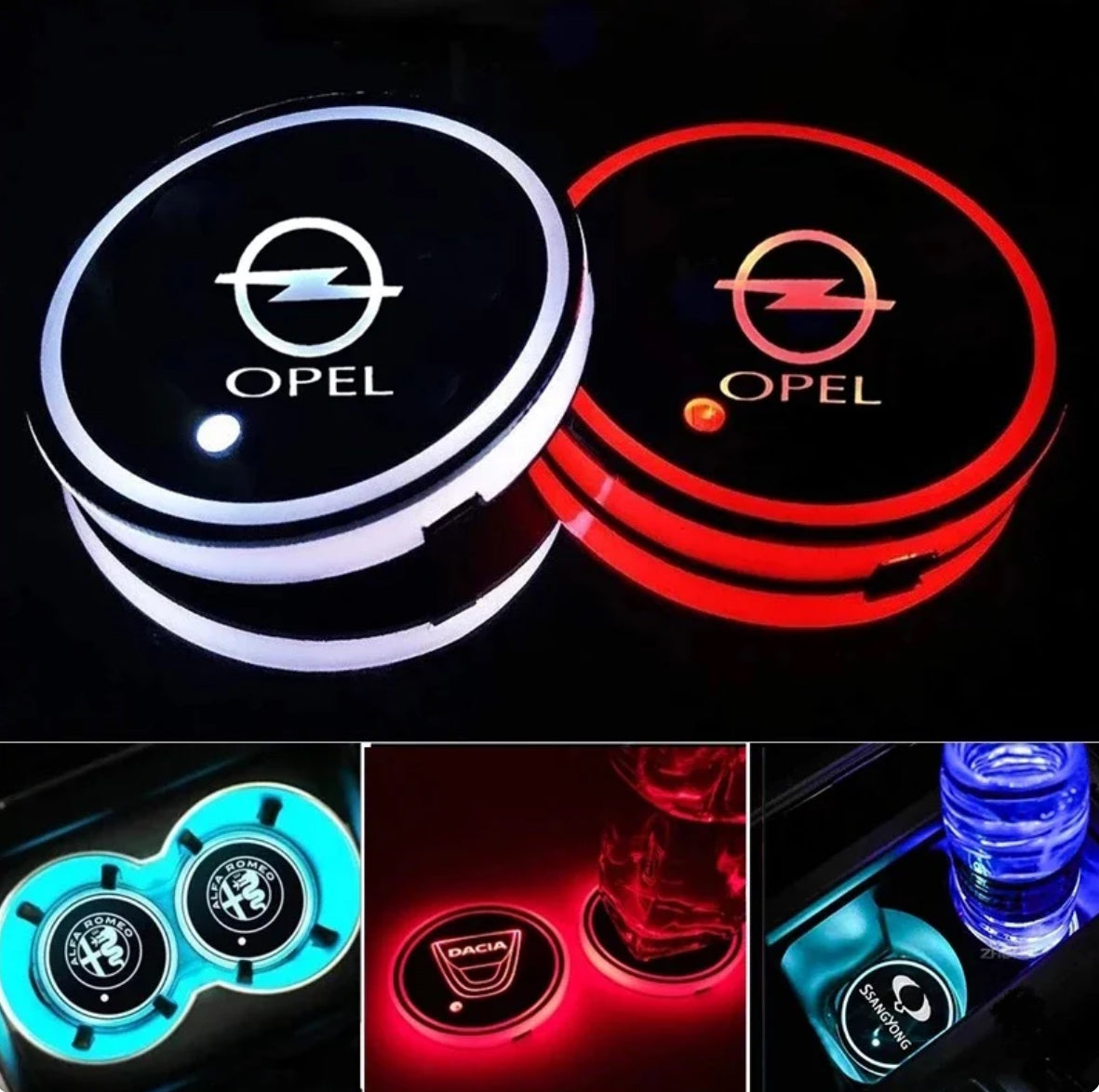 Car LED Light Cup Mat – 7 Color Atmosphere Pad