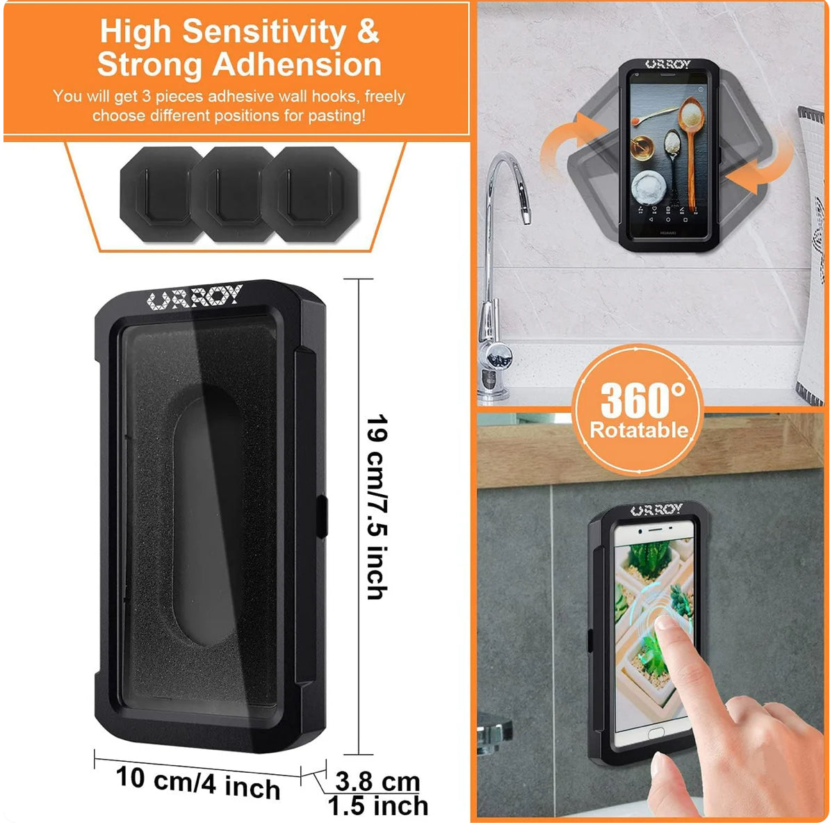 Shower Phone Holder [360° Rotation], Waterproof Wall Mount Shower Phone Case