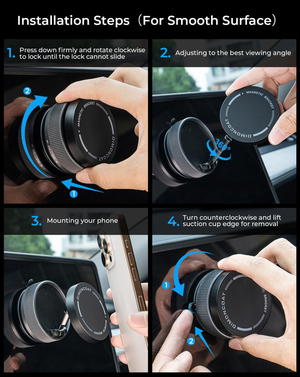 Magnetic Car Phone Mount – Upgraded Vacuum Suction Holder, 360° Adjustable Dashboard & Windshield Bracket