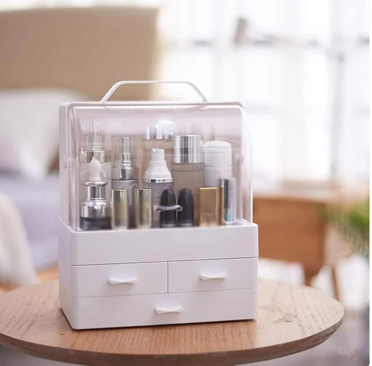Makeup Organizer, Portable Skin Care Display Case with 3 Drawer