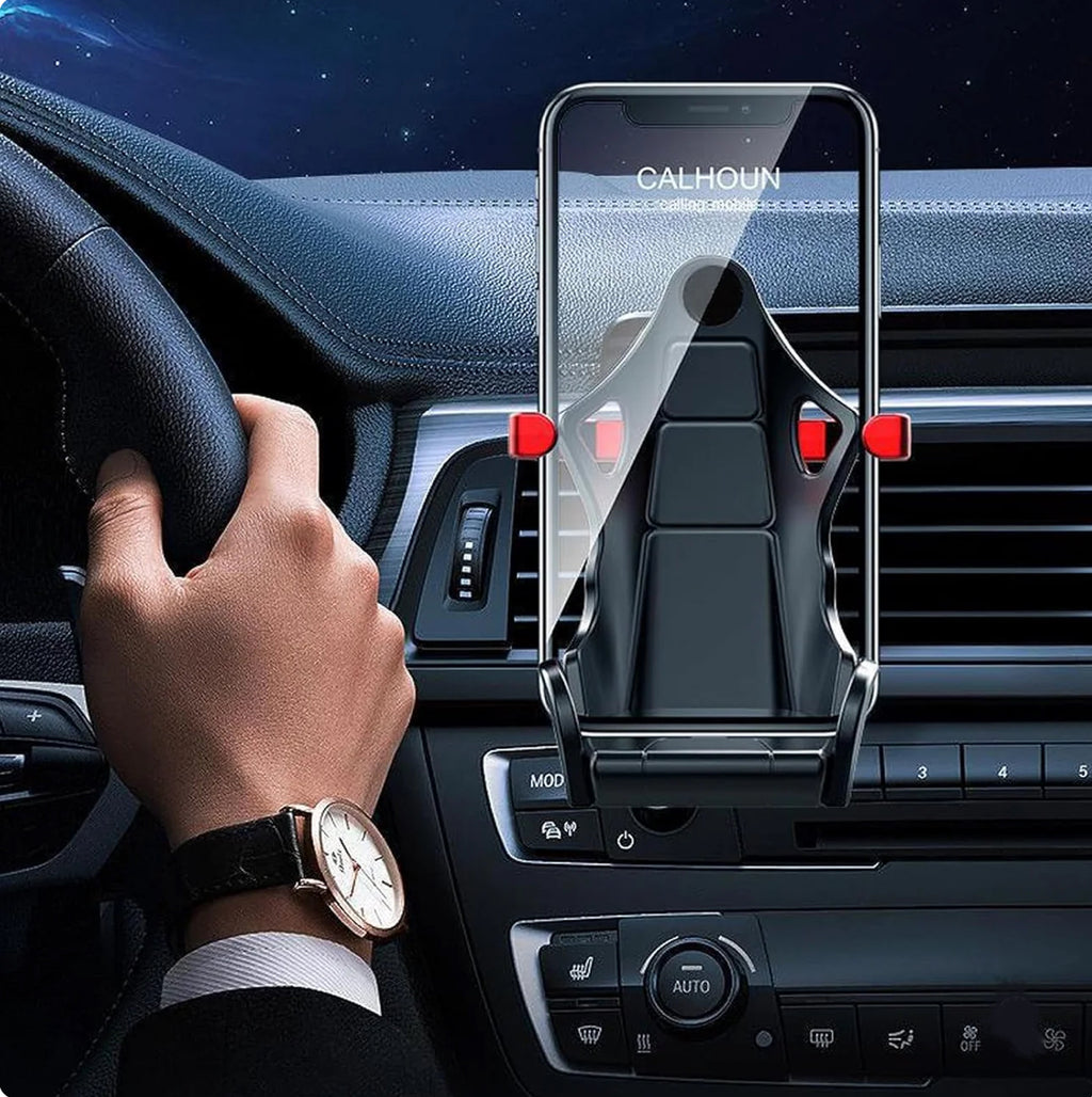 Shiny Carbon Fiber Racing Seat Swiveling Phone Car Holder Air Vent