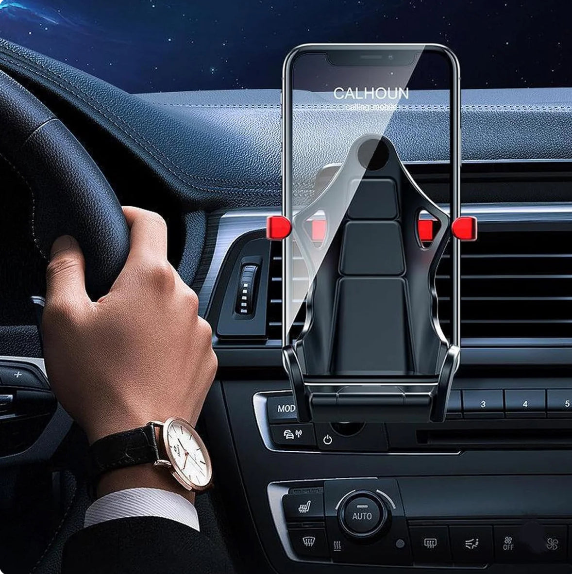 Shiny Carbon Fiber Racing Seat Swiveling Phone Car Holder Air Vent