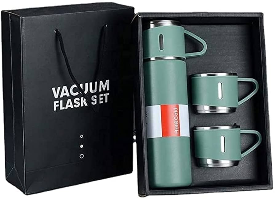 Premium 500ml Stainless Steel Vacuum Flask with 2 Cups – Double Wall Insulation