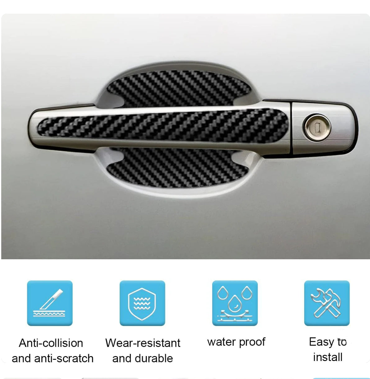 8PCS/SET Carbon Fiber Car Door Handle Protector Cover Inner Bowl Anti Scratch Sticker