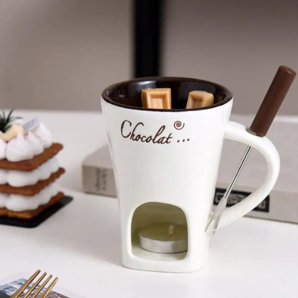 🍫 Chocolate Melting Cup with Fork – Perfect for Chocolate & Cheese