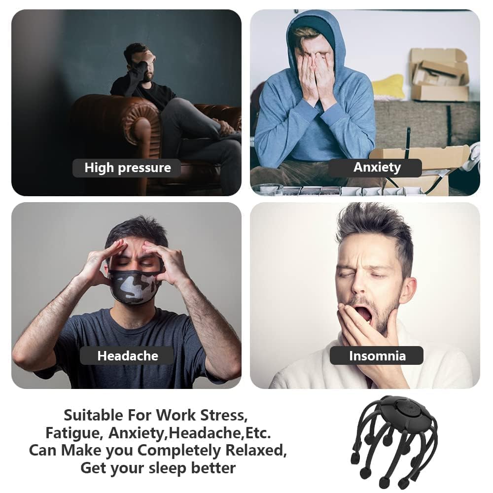 Portable Electric Head Massager – Hands-Free Black Design for Stress, Headache & Pain Relief