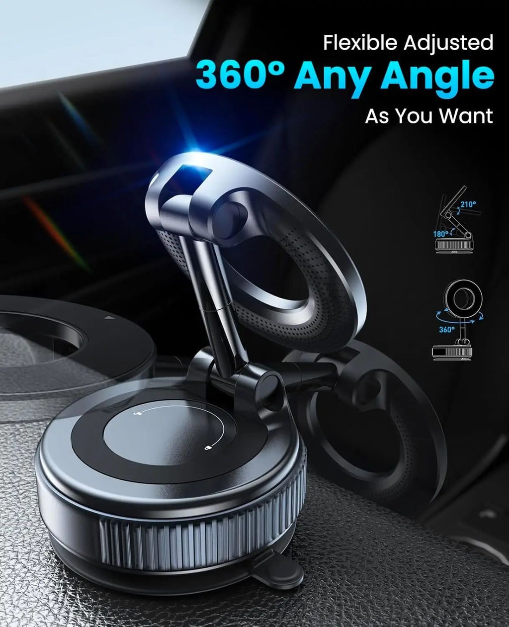 Magnetic Car Phone Mount – Upgraded Vacuum Suction Holder, 360° Adjustable Dashboard & Windshield Bracket