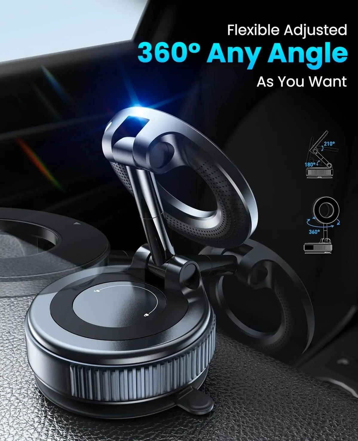 Magnetic Car Phone Mount – Upgraded Vacuum Suction Holder, 360° Adjustable Dashboard & Windshield Bracket