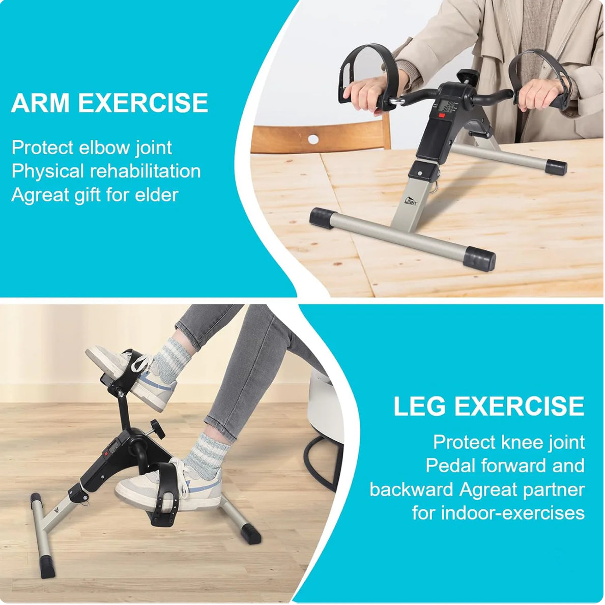 Sport Foldable Pedal Exerciser, Stationary Under Desk Exercise Equipment Arm/Leg/Foot Peddler Exercise