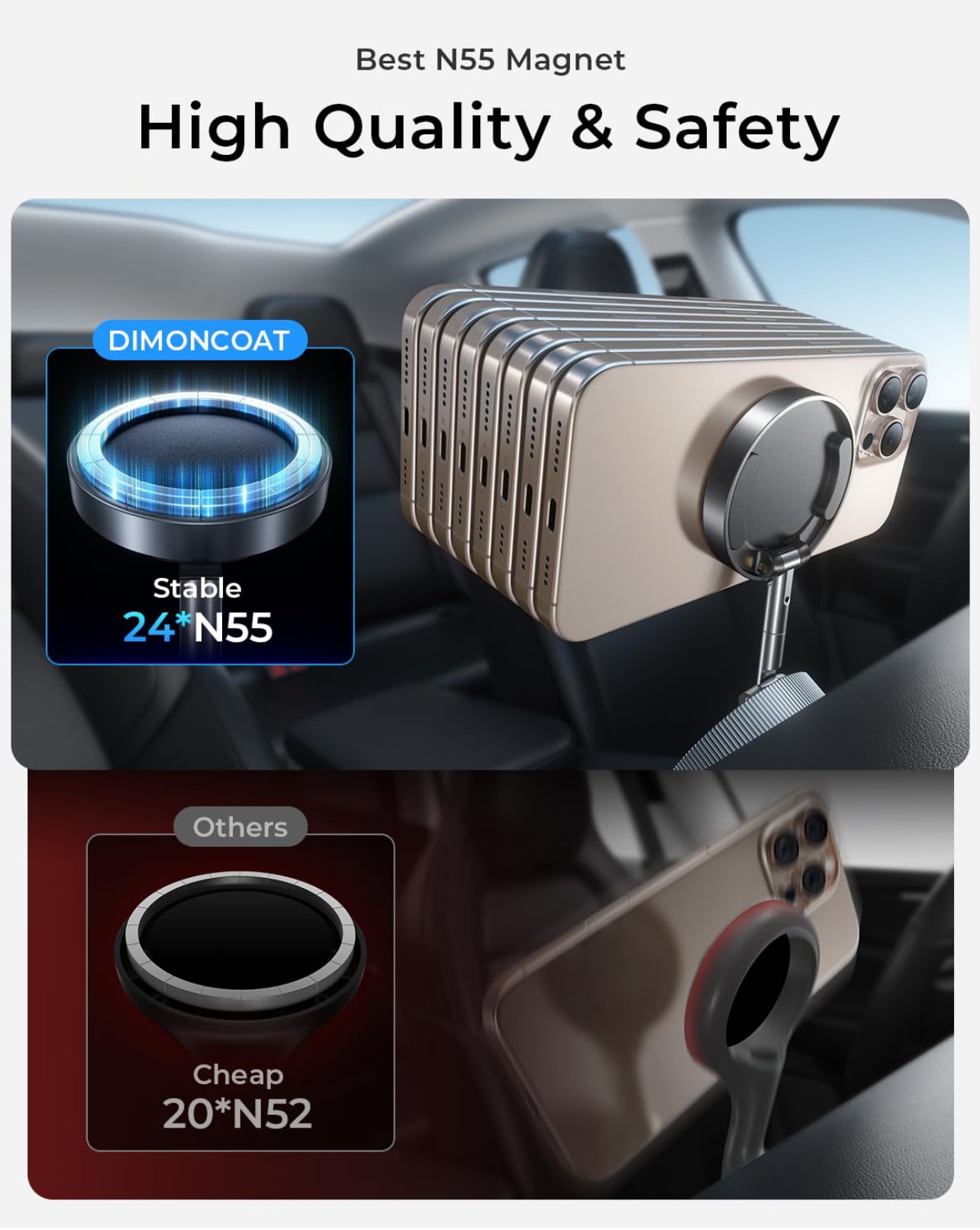 Magnetic Car Phone Mount – Upgraded Vacuum Suction Holder, 360° Adjustable Dashboard & Windshield Bracket