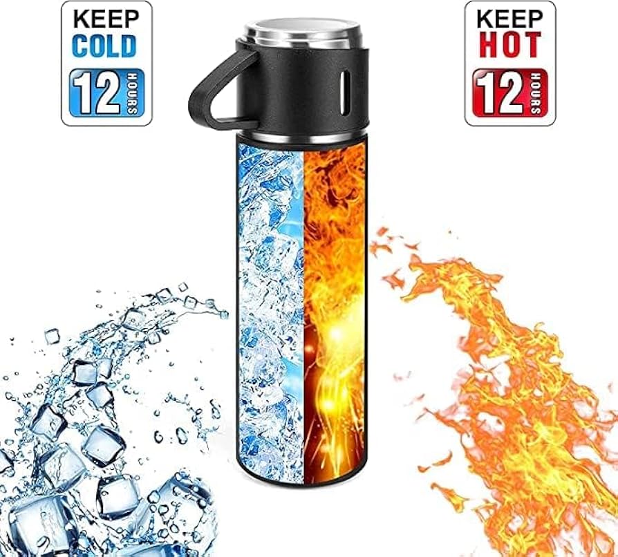 Premium 500ml Stainless Steel Vacuum Flask with 2 Cups – Double Wall Insulation