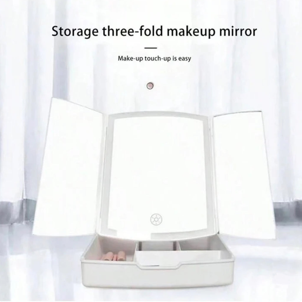 My Fold Away Vanity Mirror With Led & Makeup Storage