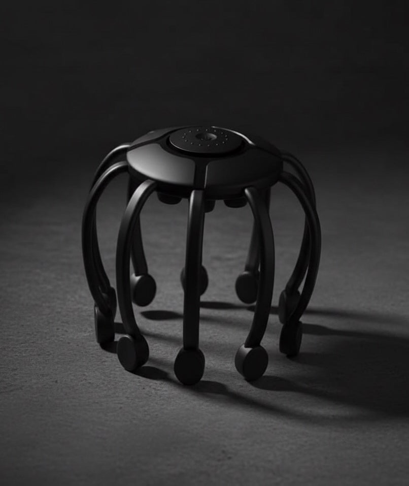 Portable Electric Head Massager – Hands-Free Black Design for Stress, Headache & Pain Relief