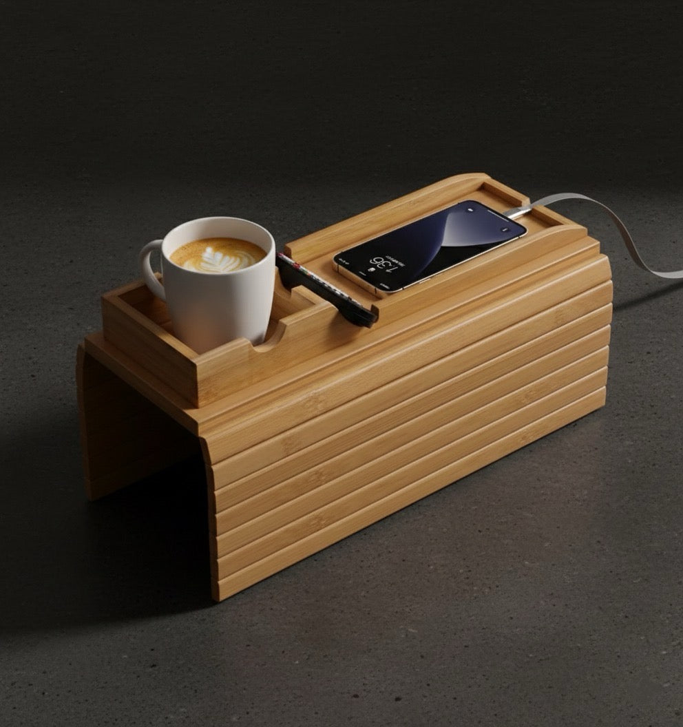 Bamboo Couch Arm Tray – Flexible Sofa Armrest Table