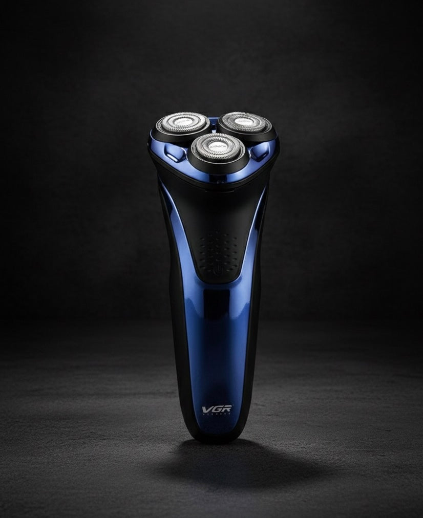 VGR V306 Waterproof Electric Shaver – Cordless Rechargeable Rotary Razor with Pop-Up Trimmer, LED Display (Blue)